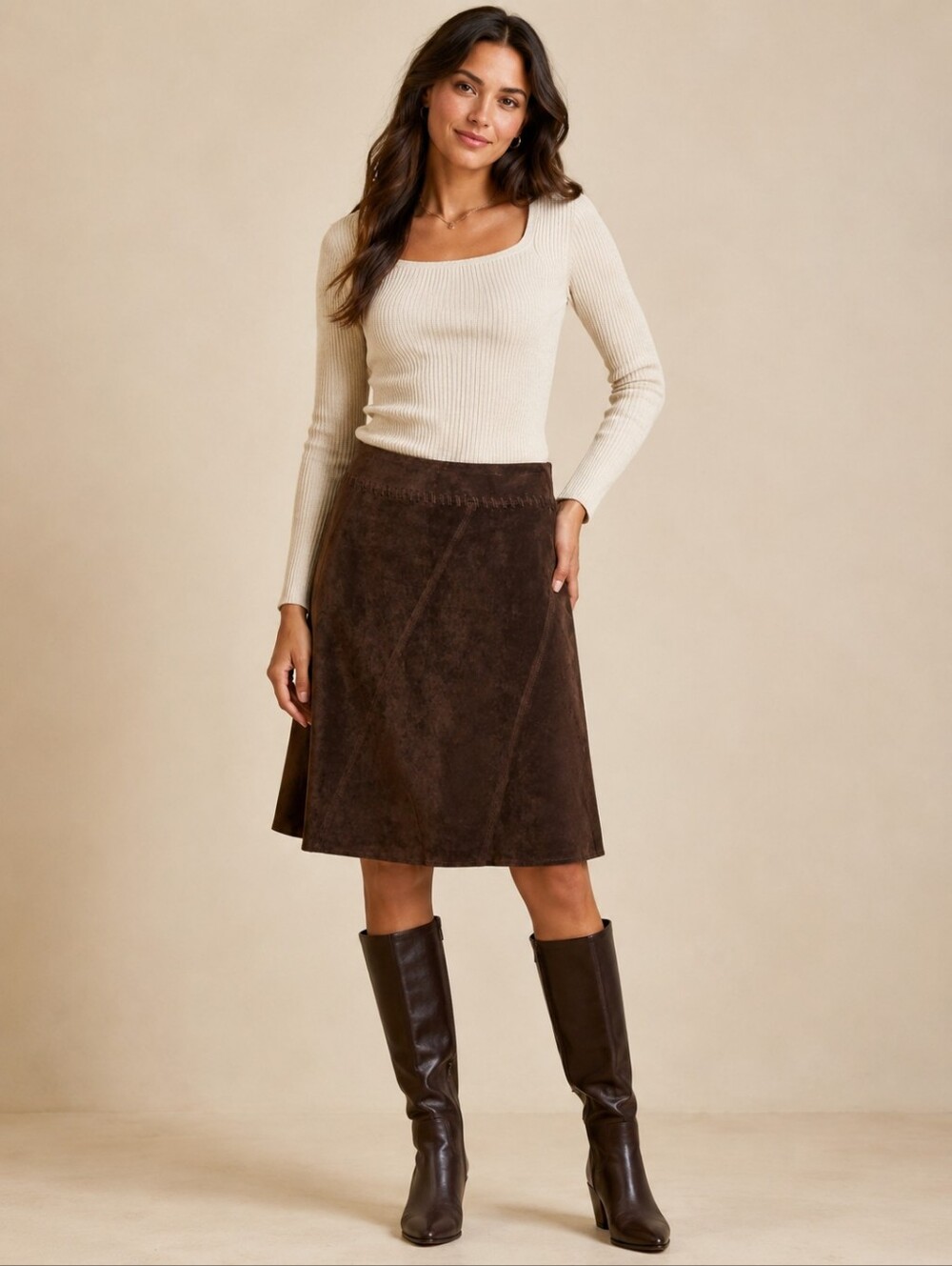 ❤️ ANN TAYLOR LOFT VINTAGE Y2K GENUINE LEATHER / SUEDE A-LINE SKIRT, 8 (29)